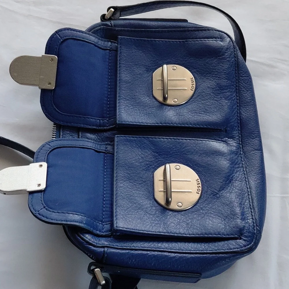 Fossil Navy Leather Crossbody Bag